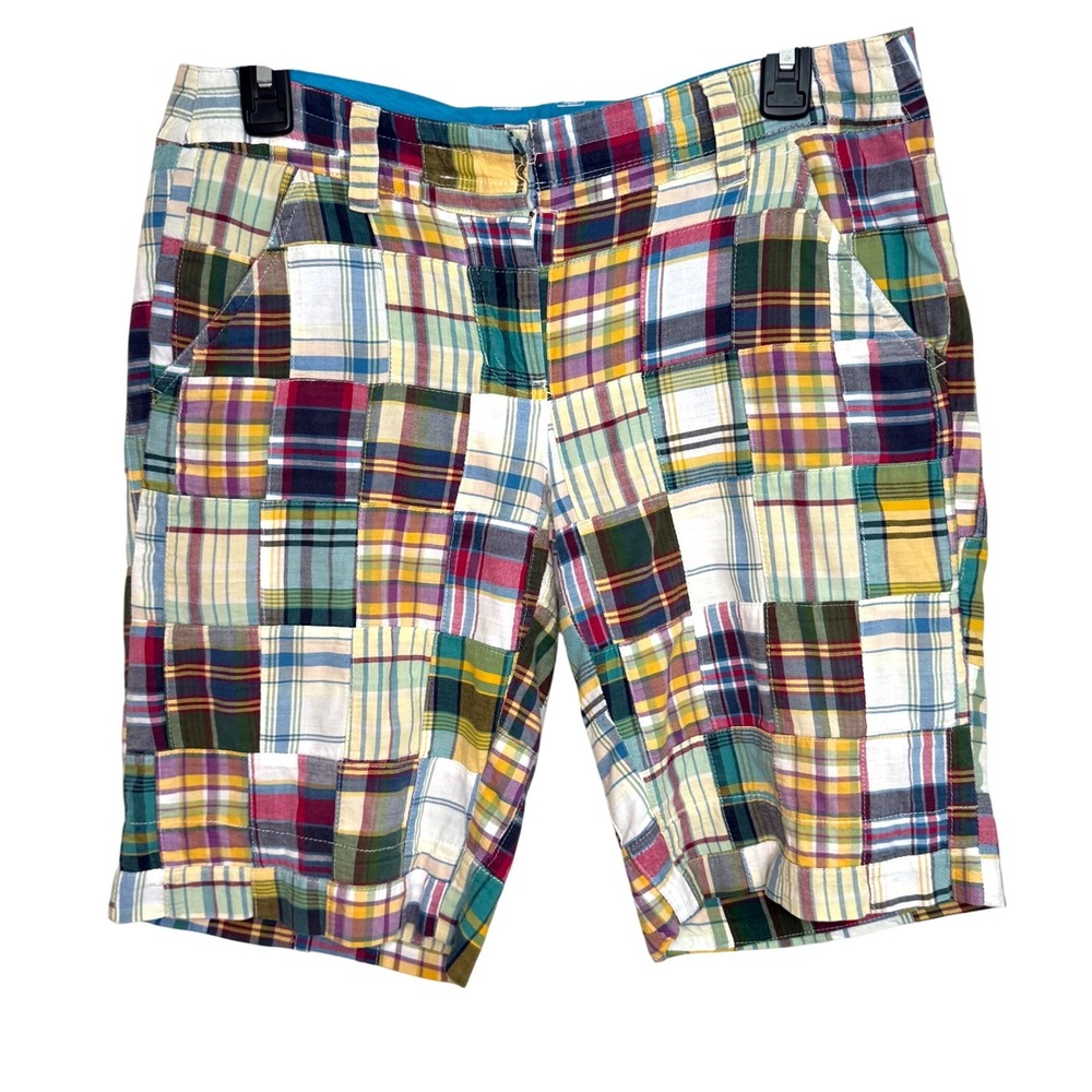 Preppy Madras Patchwork Shorts Plaid J.Crew City Fit Cotton Size 2 Womens
